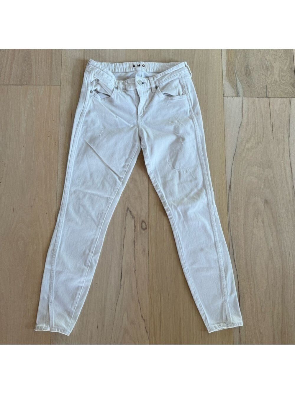 AMO Twist Sea Salt Jeans Distressed Slim Fit White Size 26